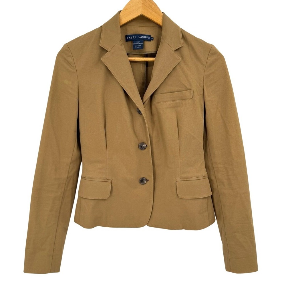 Ralph Lauren Women Size 2 Blazer Cotton Twill 3-Button Classic Luxury Equestrian